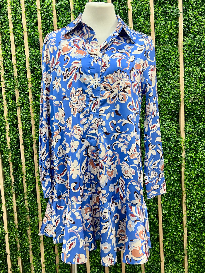 Royal Blue Floral Drop Waist Short Dress
