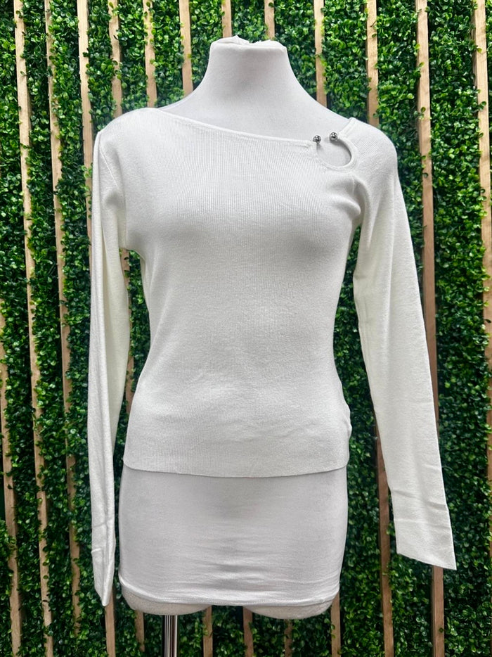 Ring Detail Off Shoulder Knit Sweater