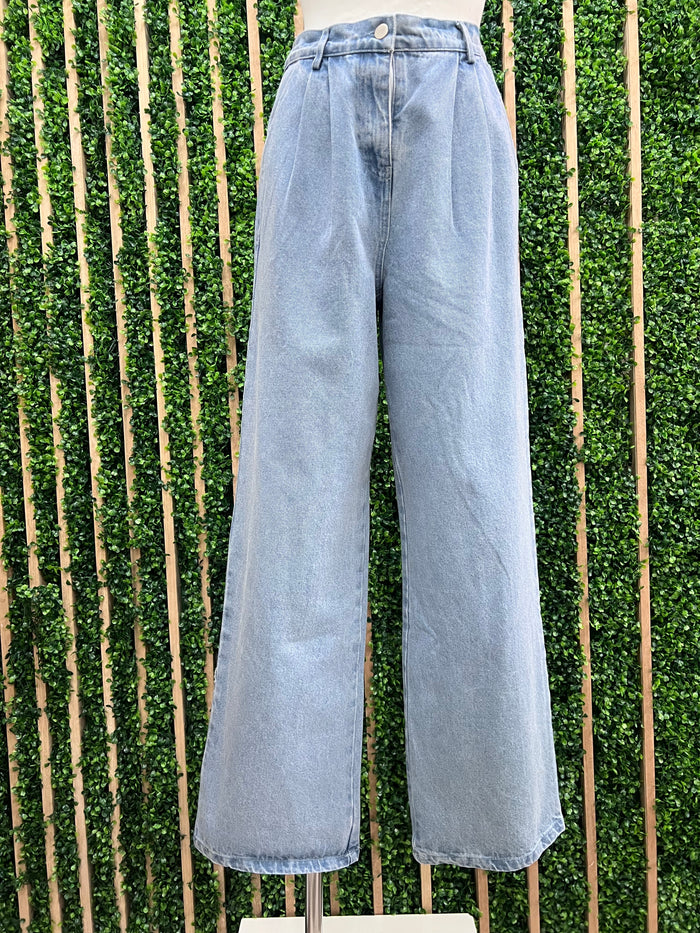 High Waist Belted Wide Leg Denim