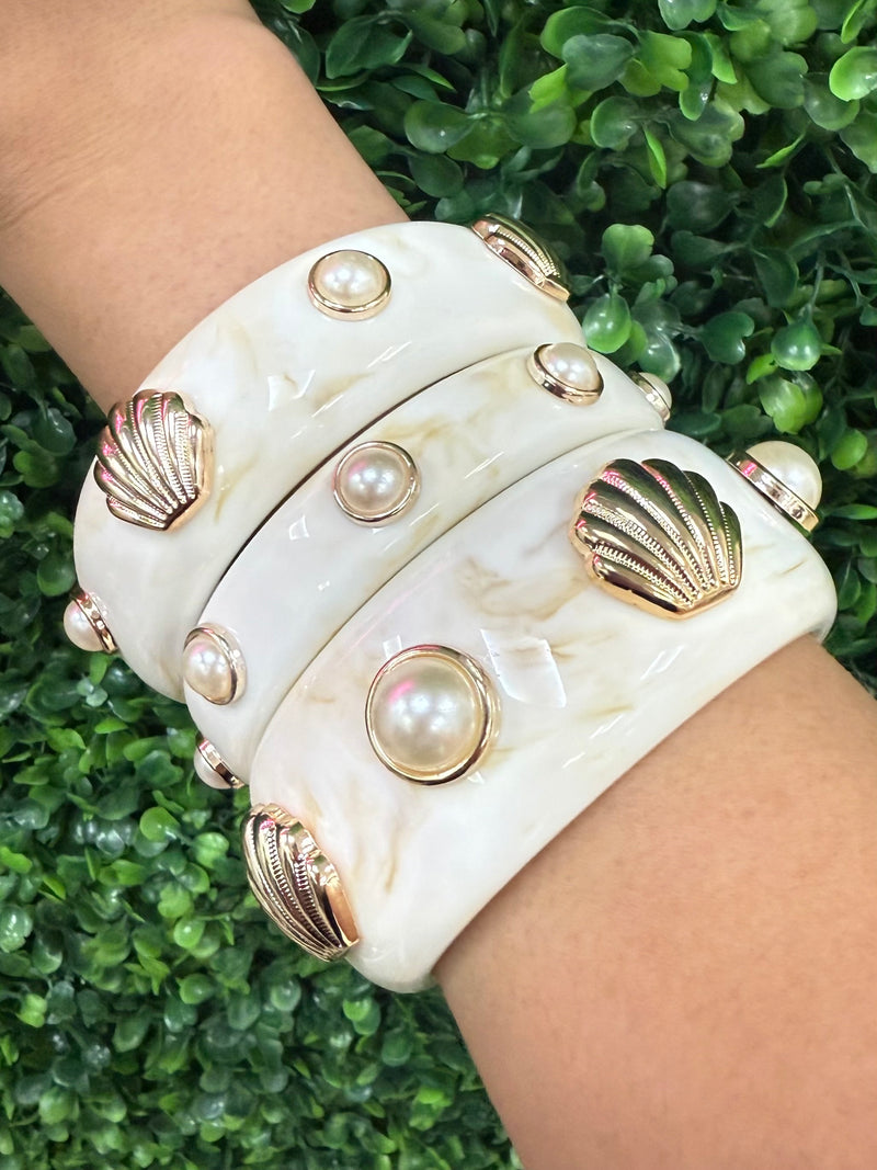 Boho Resin Pearl Shell Bangle Set