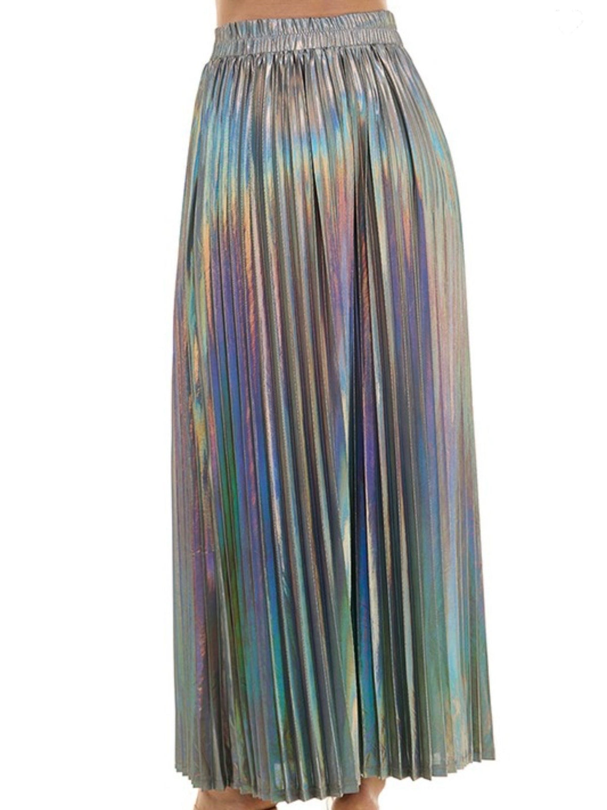 Silver Iridescent Pleated MAxi Skirt