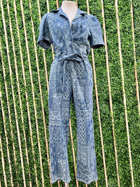 Bandana Denim Collared Jumpsuit