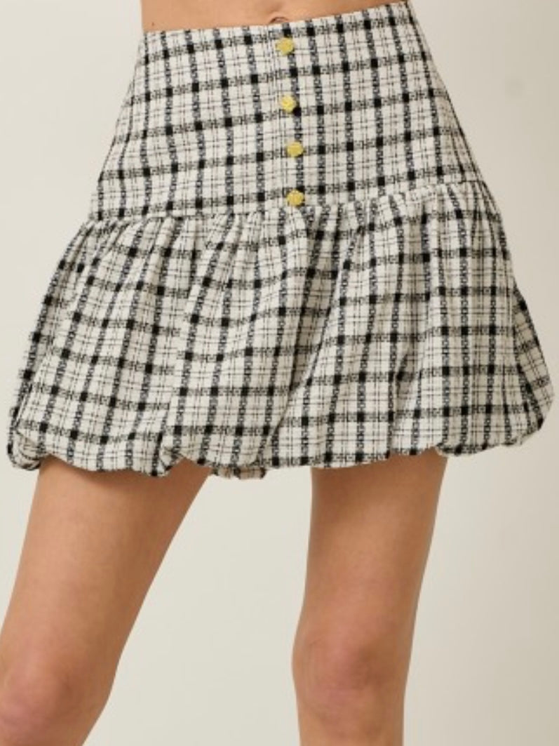 Black White Plaid Bubble Skirt