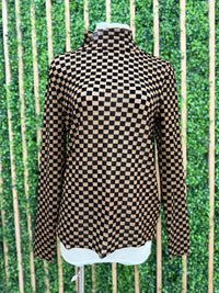Mesh Checker Long Sleeve Top