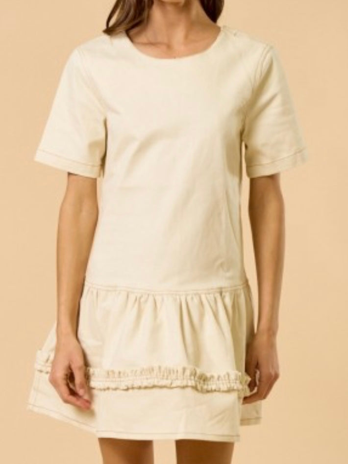 Cream Stitch Detail Two Way Short Dress