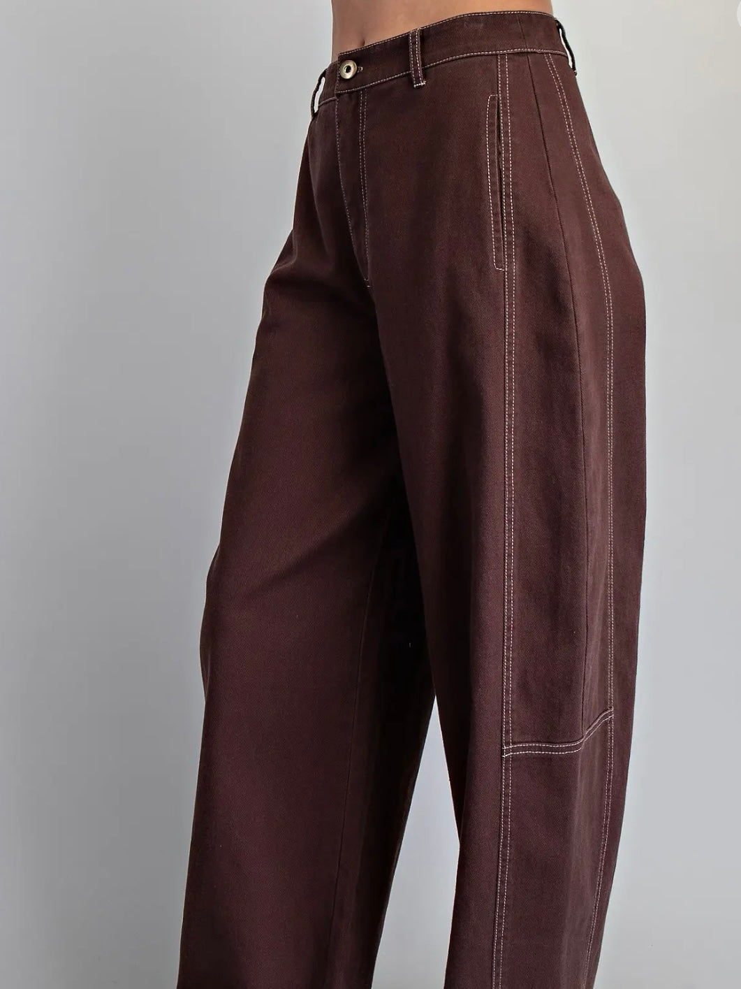 Oak Brown Stitch Detail Barrel Pant