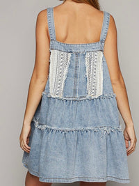 Lace Frayed Denim Skirt Overall