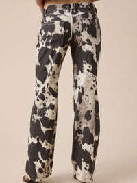 Beige Animal Print Wide Leg Pants