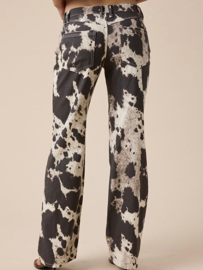 Beige Animal Print Wide Leg Pants