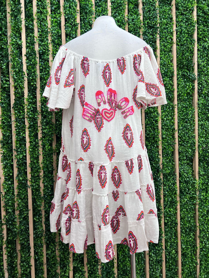 Mi Amor EMbroidered Off Shoulder Short Dress