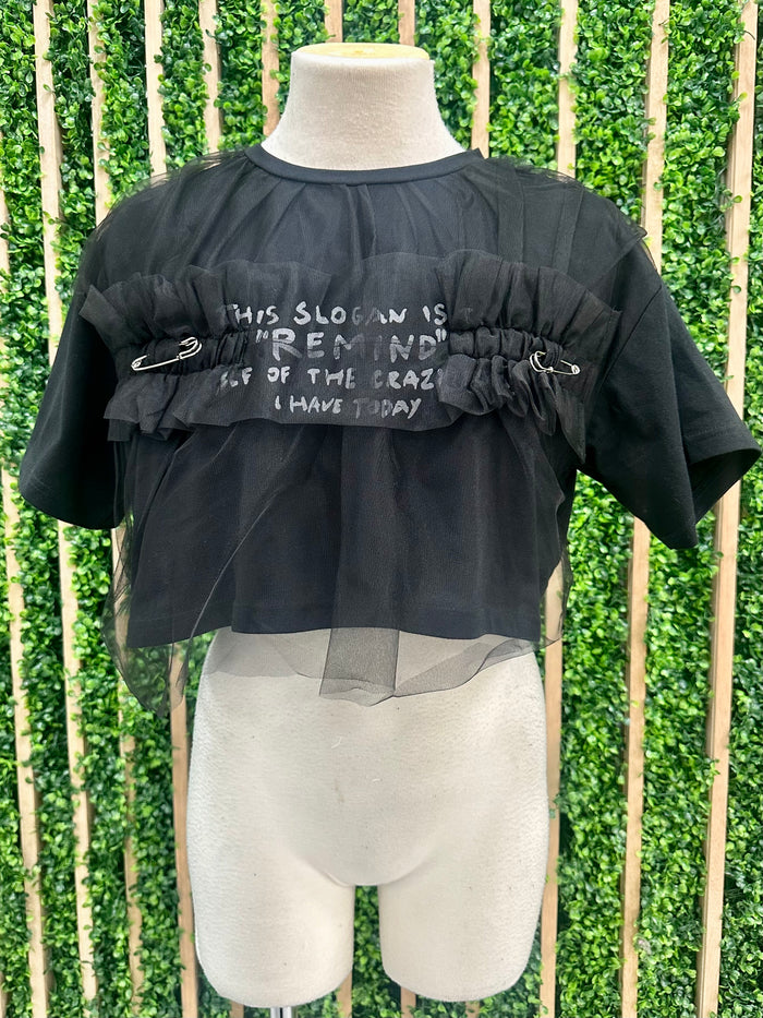 Black Mesh Trim Crop Tee