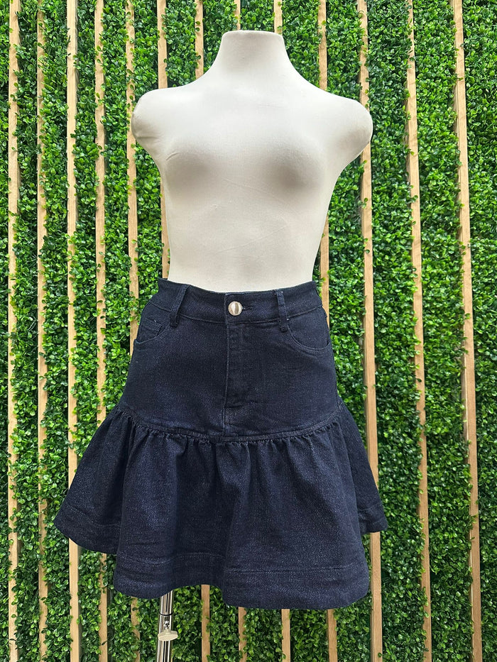 Sparkly Dark Denim Drop Waist Fitted Short Skirt