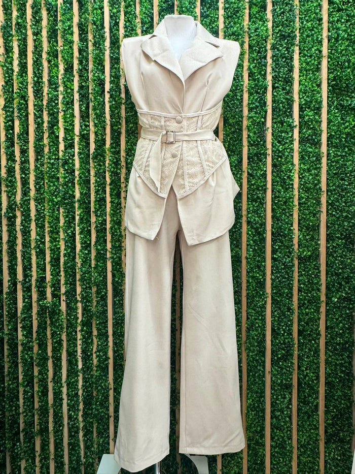Ivory Corset Vest & Wide Leg Pants Set