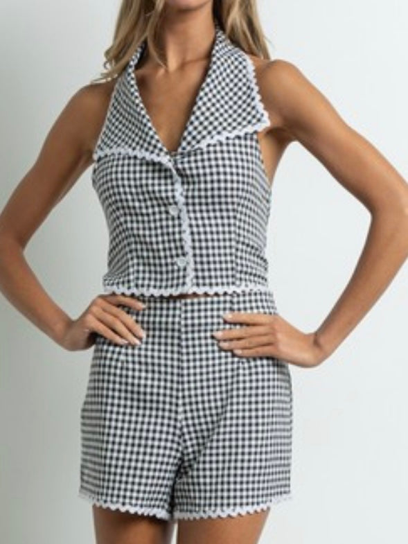 Black White Gingham Halter Top