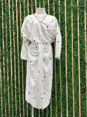 White Embroidered Fitted Kimono