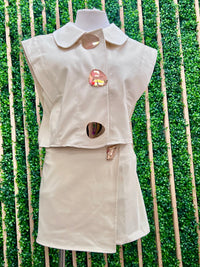 Cream Wrap-Front Skort with Gold Detail