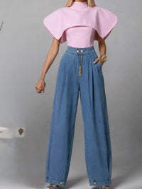 Denim Wide-Leg High-Waisted Zipper Detail Pant