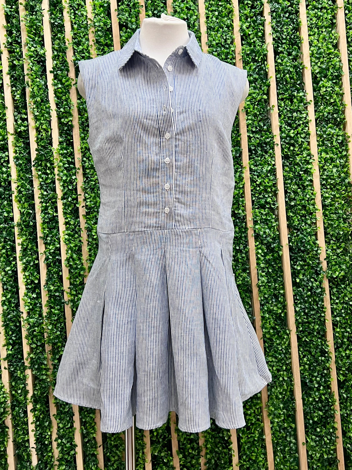 Denim Blue Striped Short Collar Dress