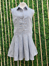 Denim Blue Striped Short Collar Dress