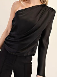 Black Satin One Shoulder Blouse