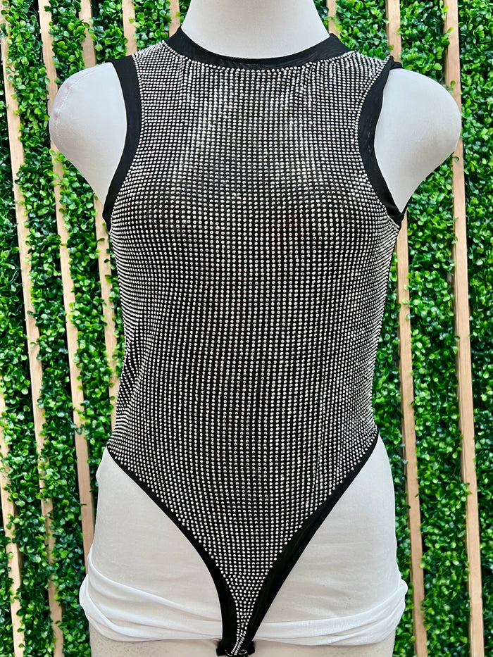 Black Mesh Rhinestone Bodysuit