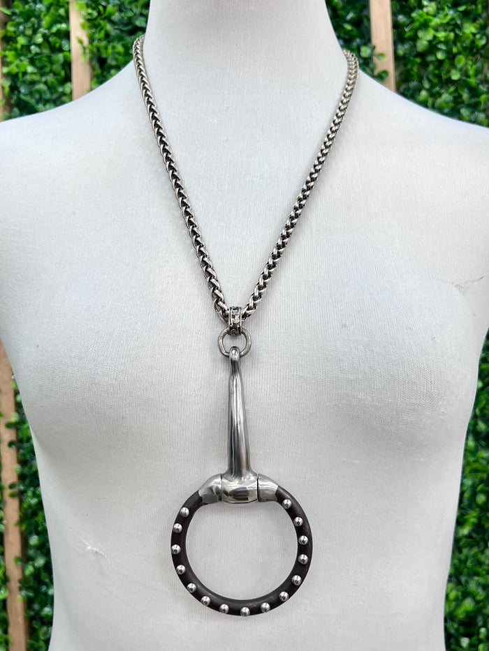 V2 Silver Studded Snaffle Long Necklace