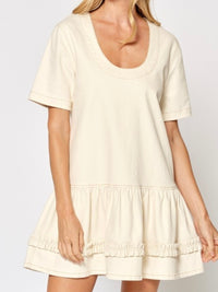 Cream Stitch Detail Two Way Short Dress