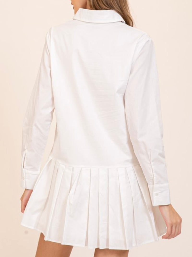 Classic Pleated Drop Waist Shirt Dress