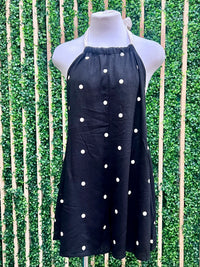 Black Natural Dots Capri Bow Back Romper
