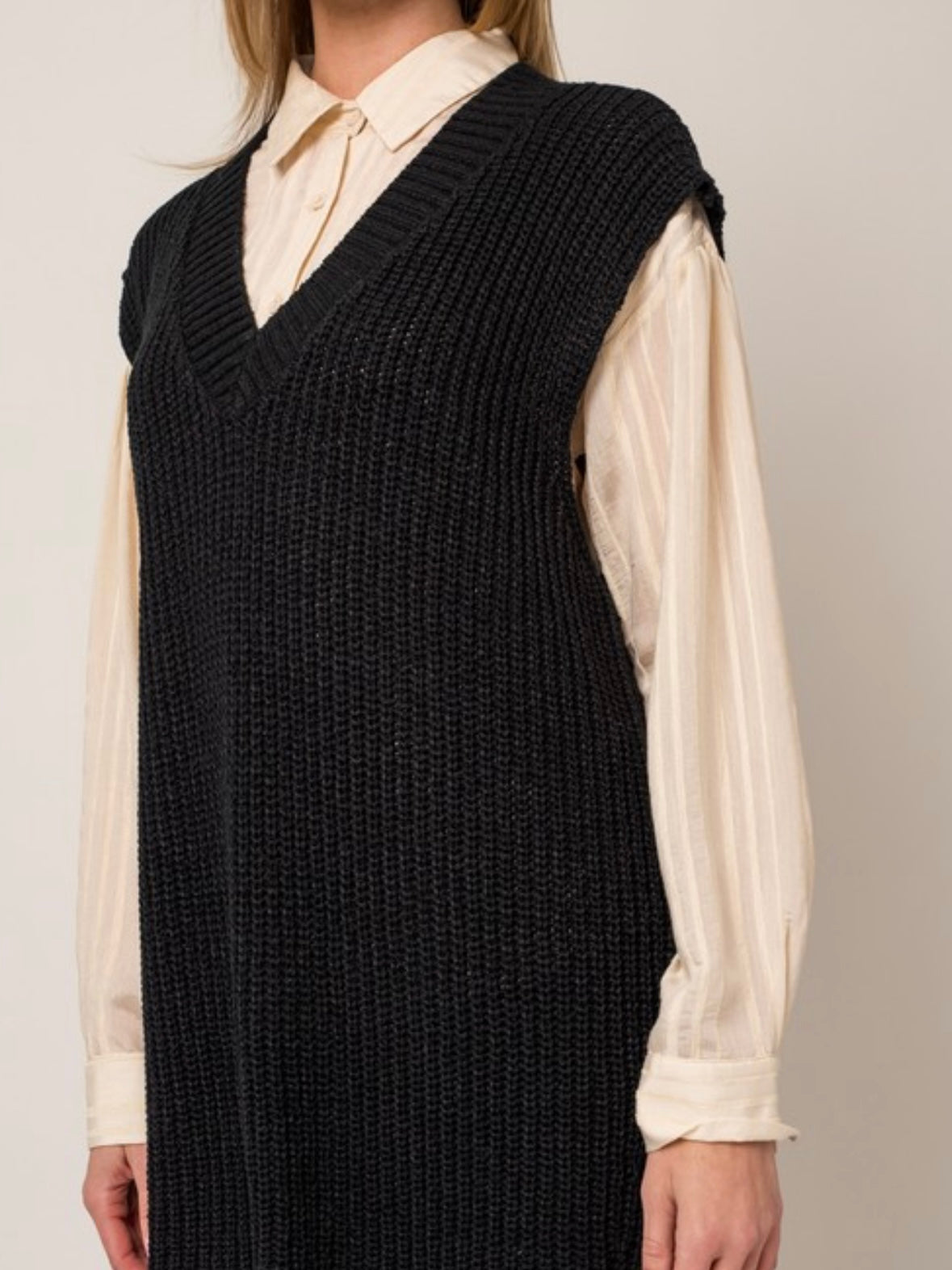 Black V Neck TUnic Knit Vest
