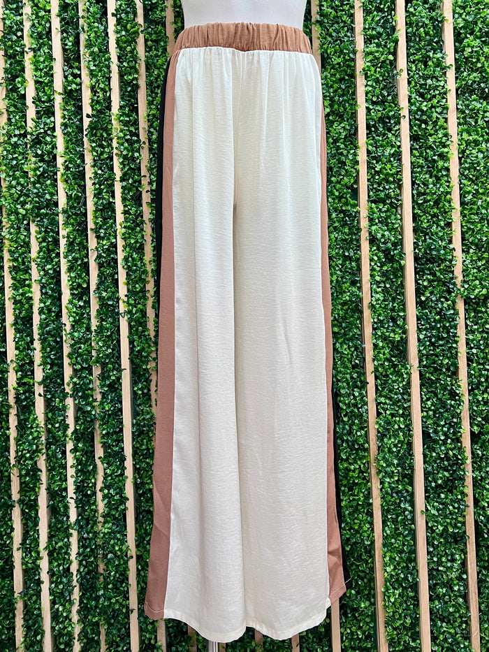 Side Stripe Elastic Waist Wide Leg Pant
