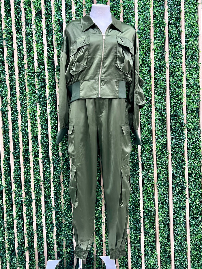 Satin Cargo jogger Set