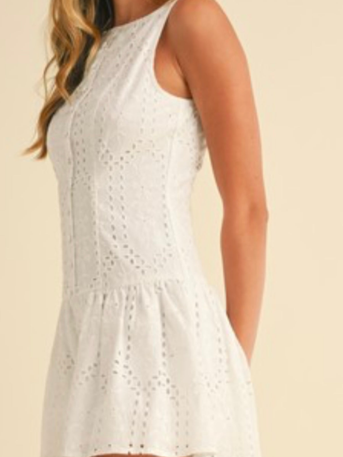 White Eyelet High Boat Neck Romper