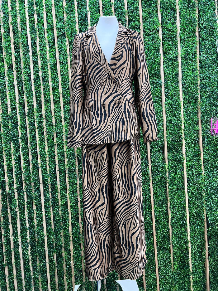 Brown Zebra Collared Blazer