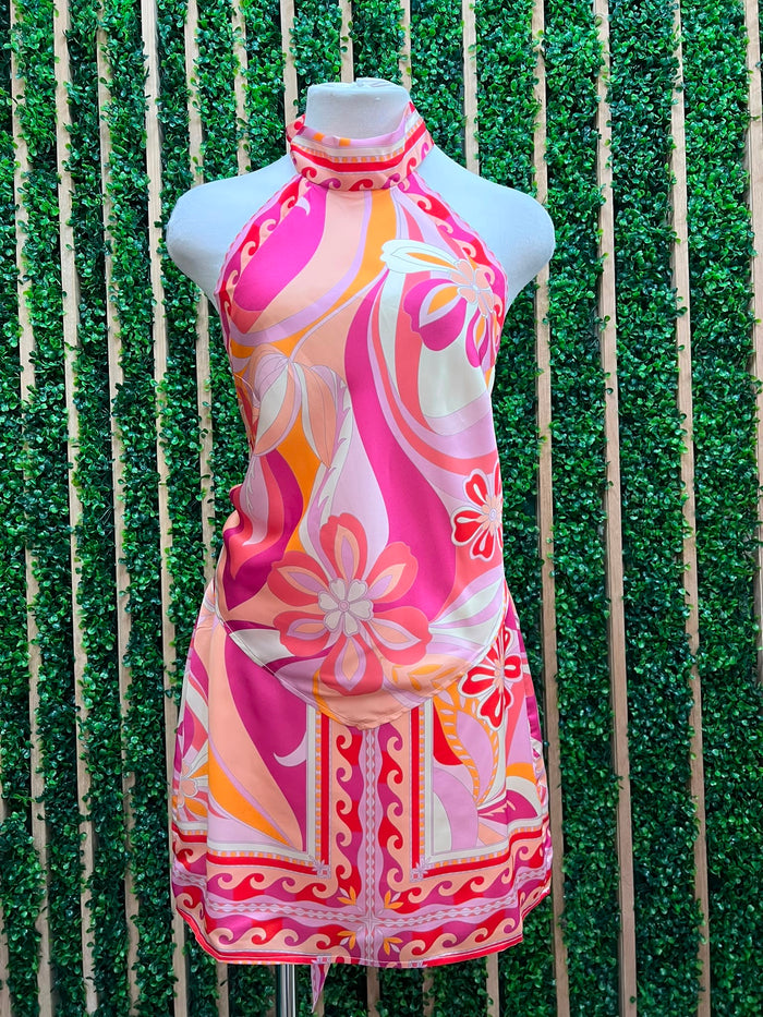 Pink Retro Print Mini Skirt
