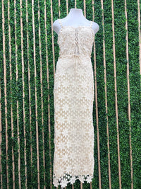 Beige Crochet Lace Up Top
