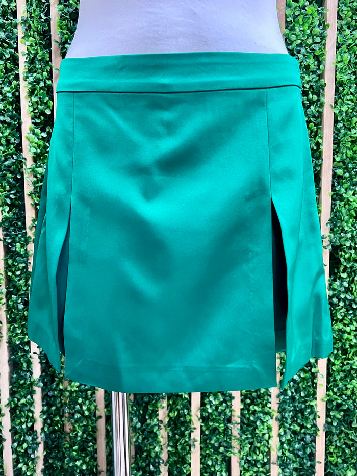 Green Satin Pleat Skort