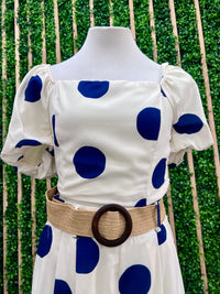 Navy Dots Bubble Sleeve Crop Blouse