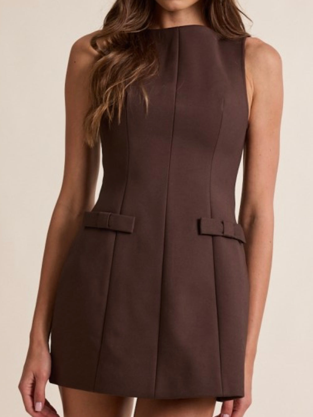 Beautiful Chocolate High Neck Pocket Detail Fitted Skort Dress