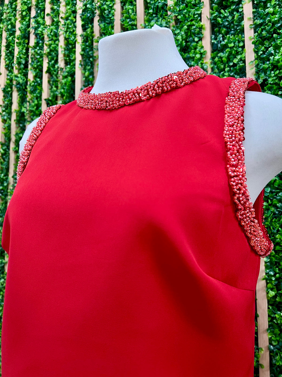 Beautiful Red Embellished Neck Blouse