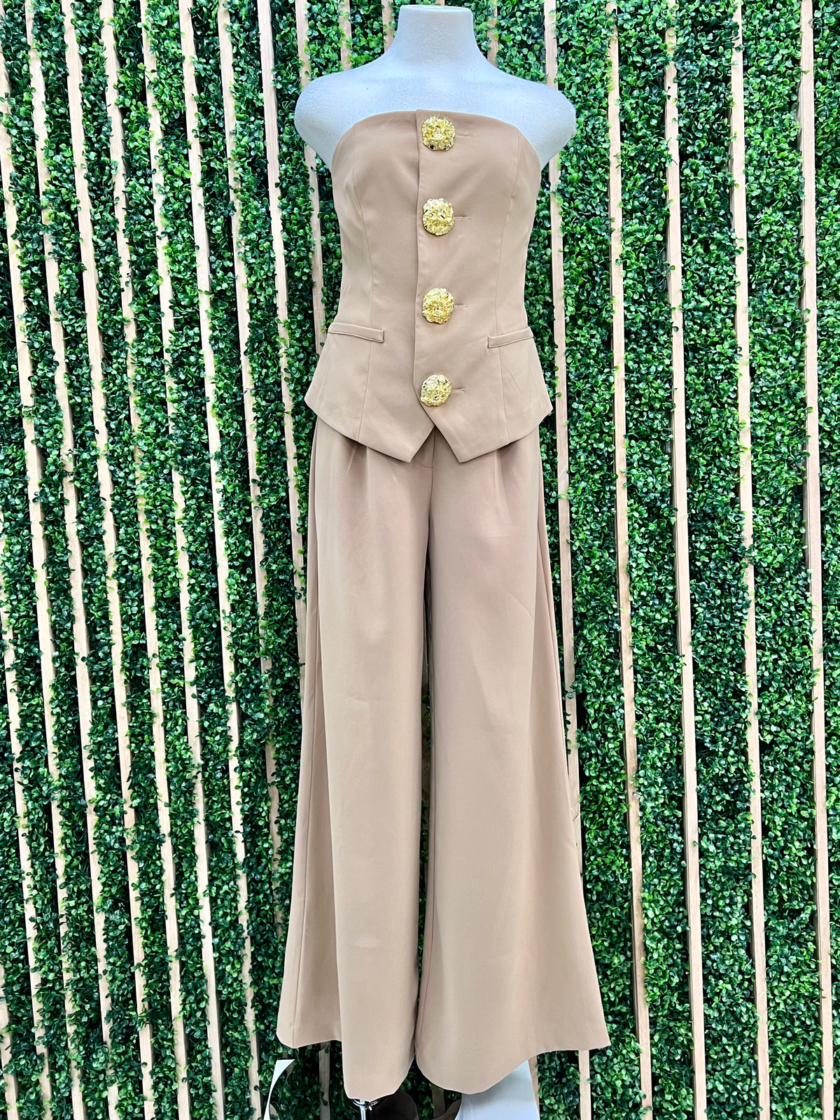 Exquisite Mocha Button Detail Strapless Jumpsuit