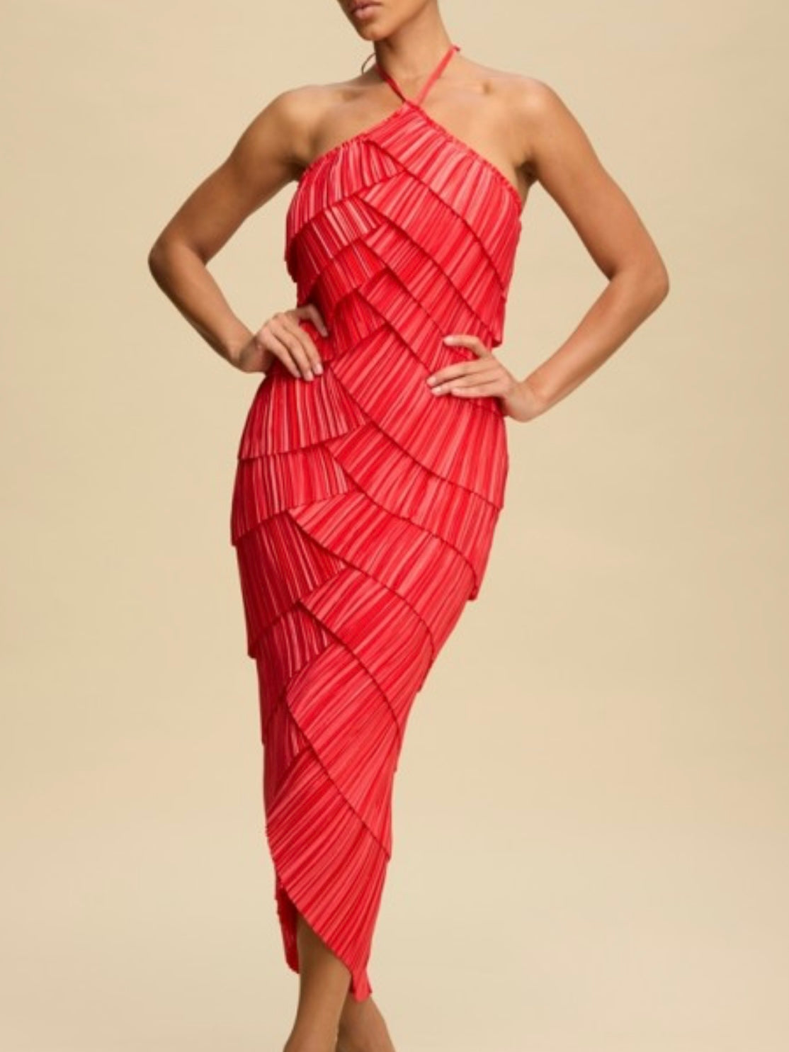 Beautiful Coral Layered Midi Dress