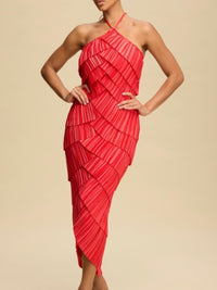 Beautiful Coral Layered Midi Dress