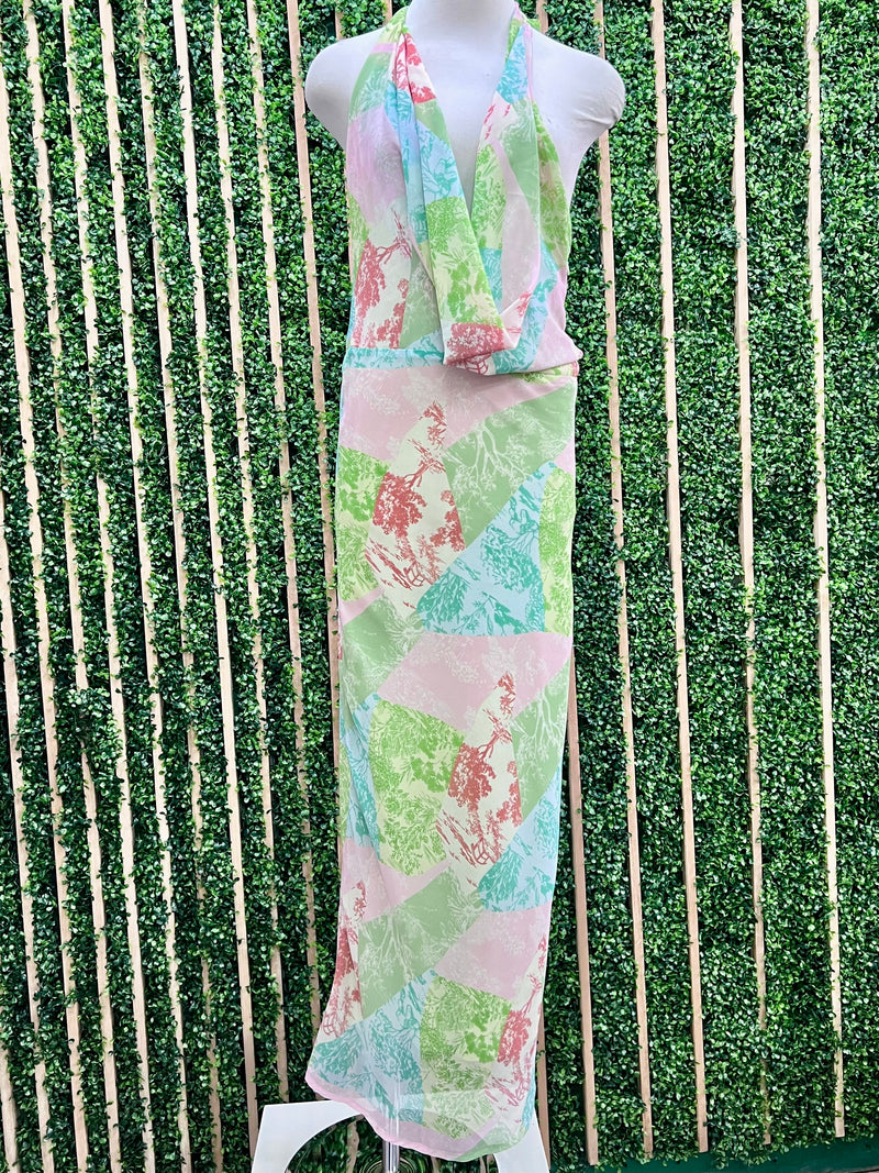Mint Floral Open Back Bustier Maxi Dress