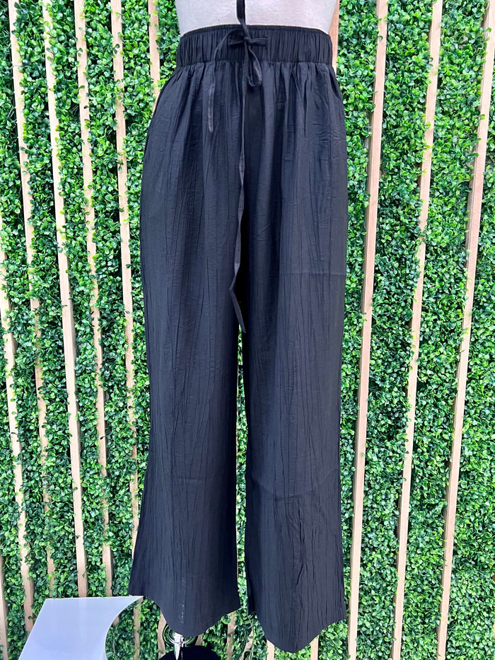 Black High Waist Textured Wide Leg Pant