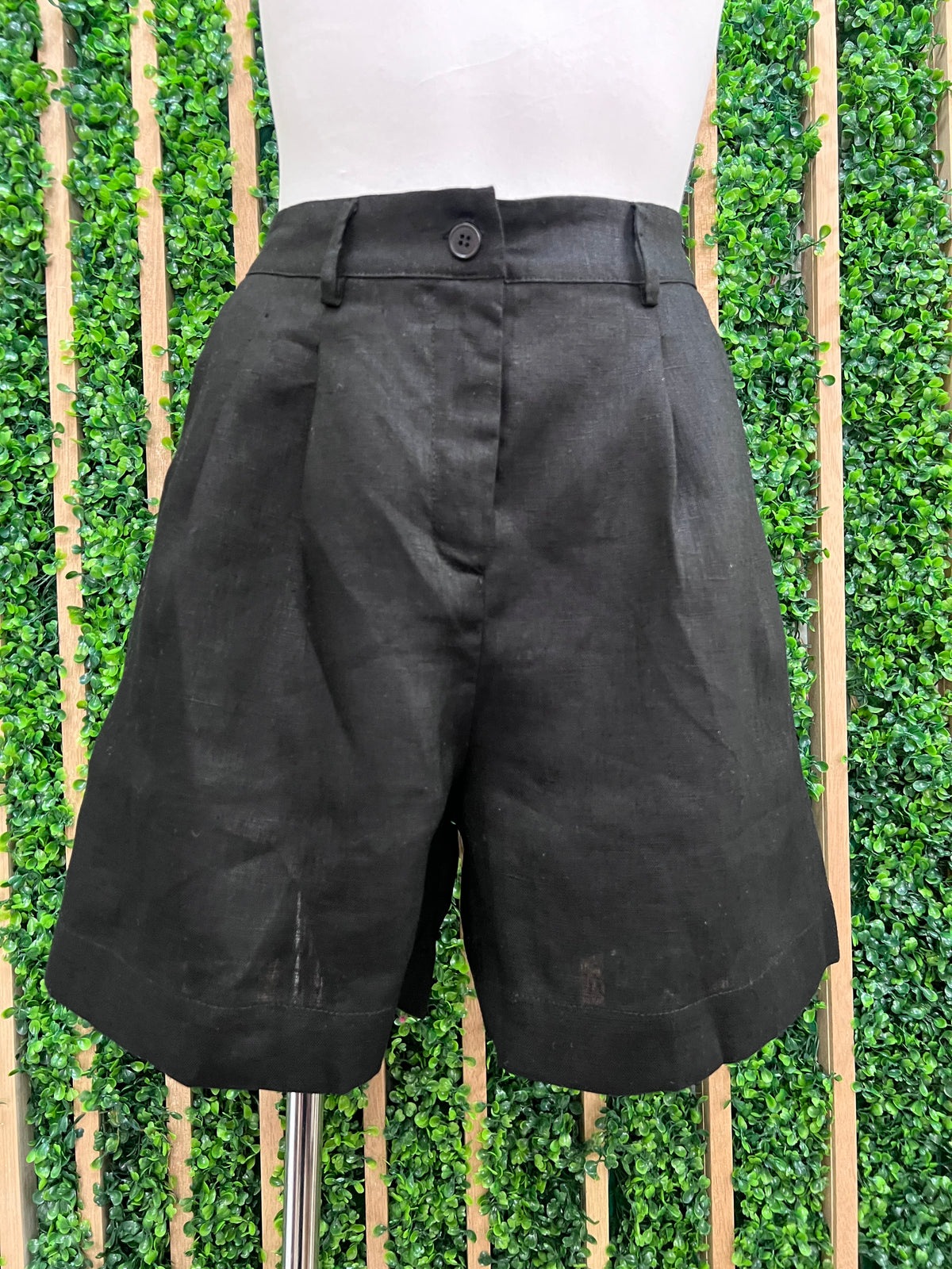 High Waist Linen Bermuda