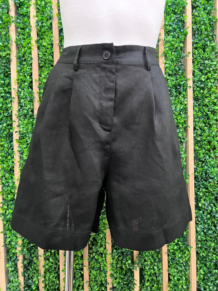 High Waist Linen Bermuda