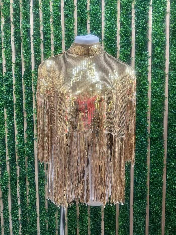 Gold Fringed High Neck Top
