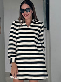 Black Striped V Neck Shift Dress