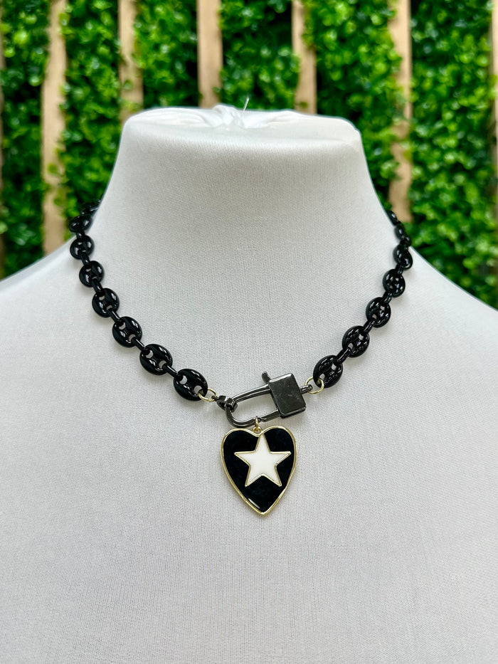 Enamel Heart Lock Necklace